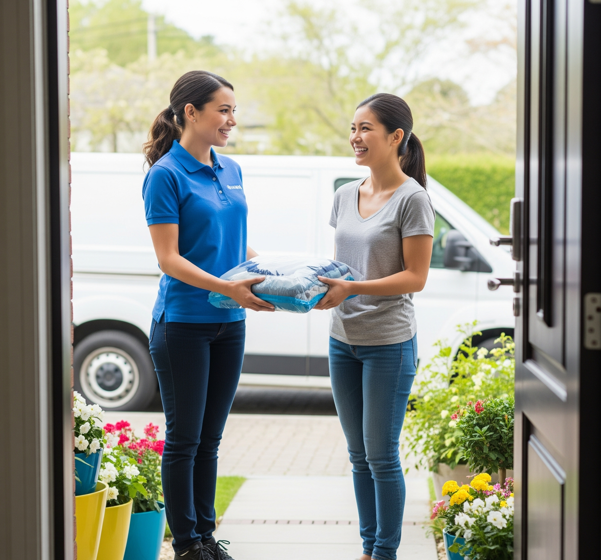 Handing Over Packaged Laundry