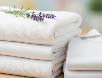 White Linens With A Lavendar Flower