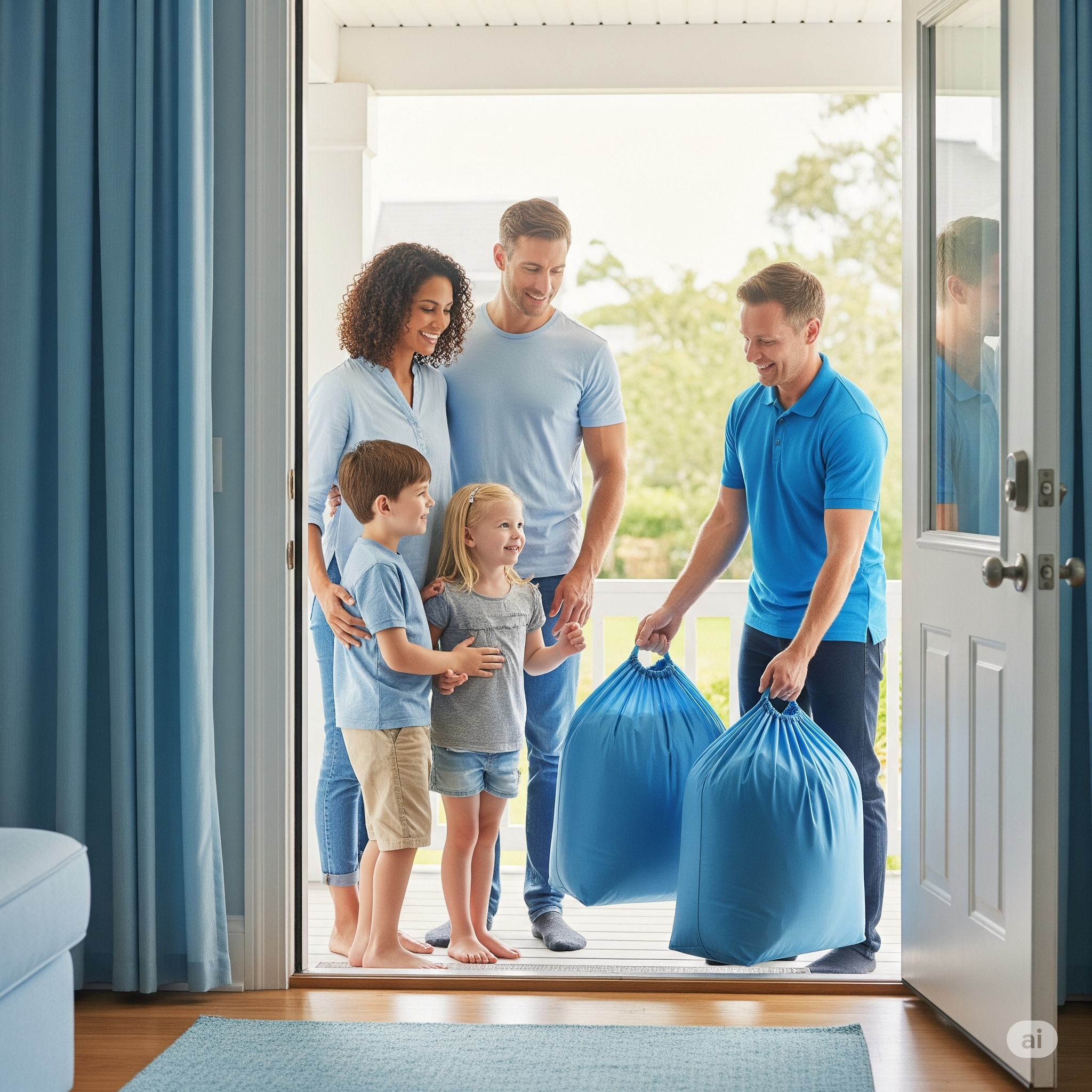 Family Smiling While Driver Picks Up Their Laundry