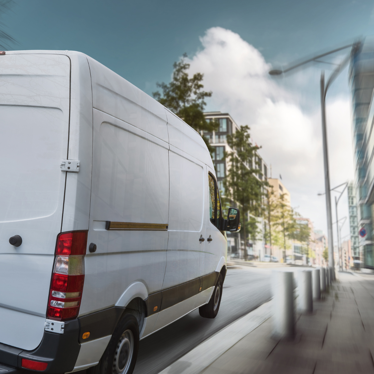 Delivery Van On City Street 1200X1200