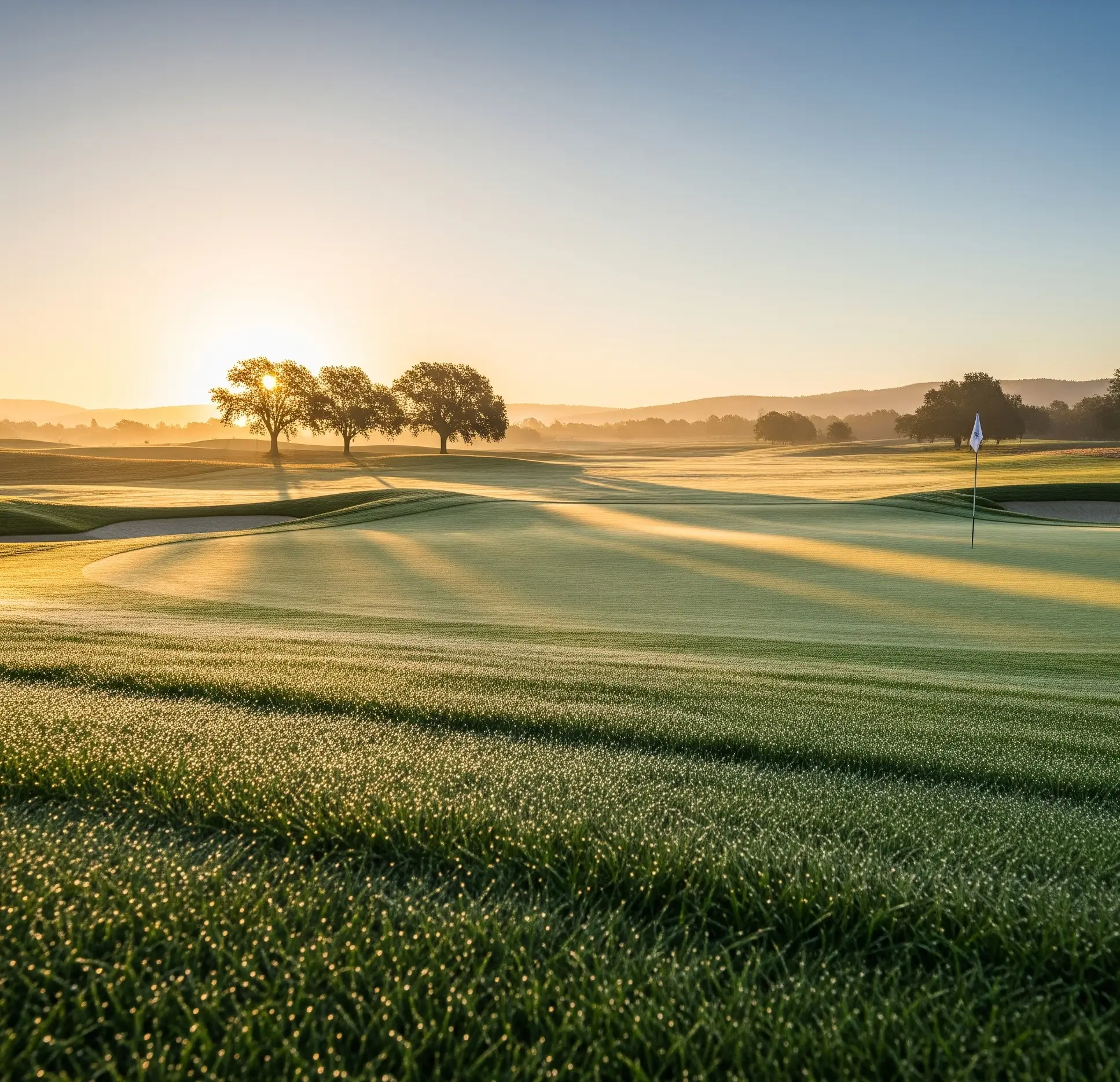 A Beautifully Manicured Golf Course In The Early Morning